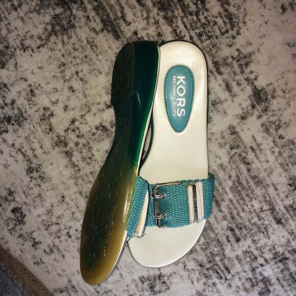 KORS Michael Kors Teal Canvas Buckle Slide Sandals Size 5 main image 0